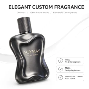 Custom Wavy Irregular Metallic Perfume Bottle Luxury Glass Bottle for Men Fragrance With Knurled Metal Cap Custom Logo Available