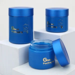 Custom Wide Mouth Blue Glossy 3.5G 3Oz 4Oz 5Oz Child Proof Flower Cream Food Packaging Glass Jars With Lid