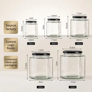 Custom Wide-Mouth Empty Square Glass Honey Jar with Lid or Cork Lid