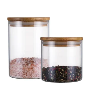 Custom Wide Mouth Glass Food Storage Jars Set 16oz Borosilicate Glass Spice Coffee Tea Bottles Jar With Airtight Bamboo Lid