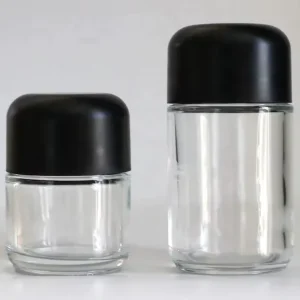 Custom Wide Mouth Transparent Glass Jar 1oz 2oz 3oz 4oz With Dome Child Resistant Lid