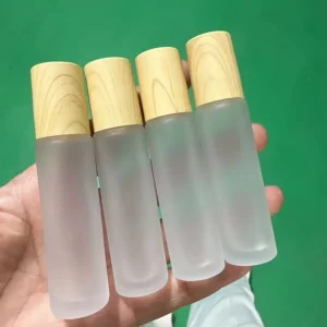Custom Wood Grain Screw Cap Frosted Glass Bottle with Screen Printing for 5ml 10ml Cosmetic Essence Oil Sample Bottles