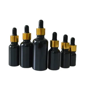 Custom logo 5ml 10ml 15ml 50ml 100ml Black Serum Essential Oil Glass Dropper Bottle 30 ml with Gold Cap