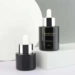 Custom logo Black Serum Bottle 20ml 50ml Cosmetic Glass Bottle Packaging Face Cream Dropper Bottle Skincare Packaging