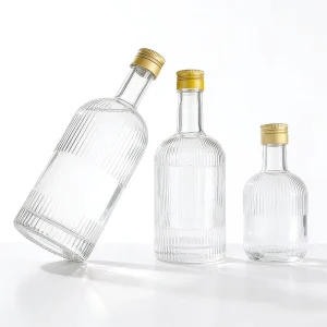 Custom logo Empty Round 330ml 375ml 500ml Fresh Fruit Juice Drink Beverage Liquor Spirit Gin Rum Glass Bottle with Aluminium Lid