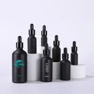 Custom logo and Box Essential Oil Packaging Empty Matte Black Glass Bottles Containers Round 50 ml Dropper Bottle