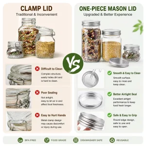 Custom150ml 2000ml Clear Glass Food Storage Jars Preserving Jar Mason Jar with Metal Lids for Pickles Jams & Preserved Foods