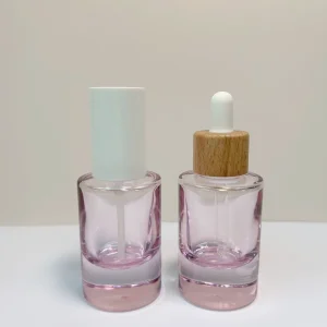 Customizable Design Large Circle Flat Shoulder Essential Oil Liquid Bottle Pink Glass Dropper Bottle