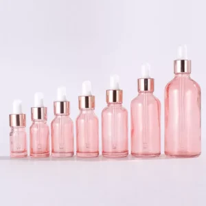 Customizable Pink Glass Dropper Bottle With Dropper For Essential Oil Serum Cosmetic Supply