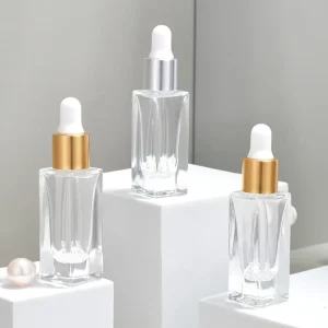 Customization Glass Dropper Bottles Clear Glass Square Shape Dropper 5ml with Silver Gold Available for Customized logo