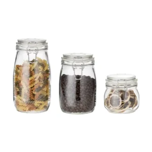 Customize Clip Lock Glass Air Tight Vacuum Seal Food Coffee Storage Container Jar with Flip Top Clamp Lid