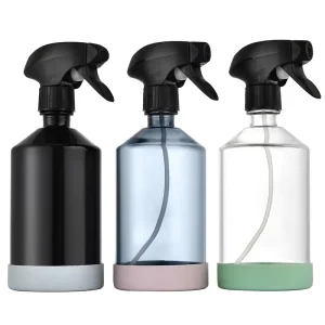Customized 16 oz Glass Spray Bottle Cleaning Products Container With Trigger Sprayer and Silicone Sleeve