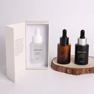 Customized 1oz 30ml Flat Shoulder Orange and Black Glass Dropper Bottles with Magnetic Box