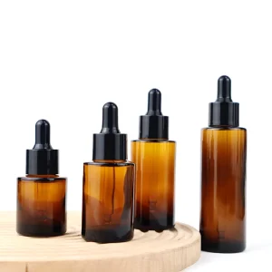 Customized 30ml 50ml 100ml Frosted clear Amber Flat Shoulder Glass Dropper Bottle for Essential Oil Serum Skincare Packaging