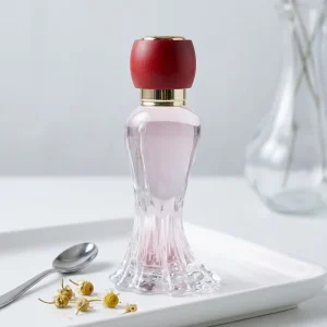 Customized 30ml Glossy Thick Round Glass Perfume Bottle with Pump Sprayer, Gold Stamped Printed