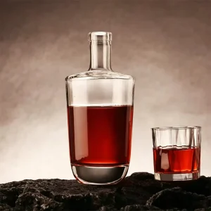 Customized 700ml Round Flat Shoulder High Quality Glass Bottle for Vodka Whiskey Juniper Spirit