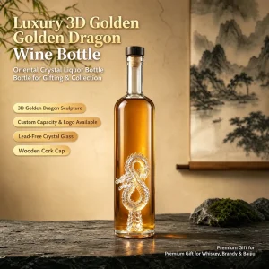 Customized 700ml Transparent Crystal Engraved Dragon Spirit Glass Bottle for Gin Vodka Brandy Whiskey