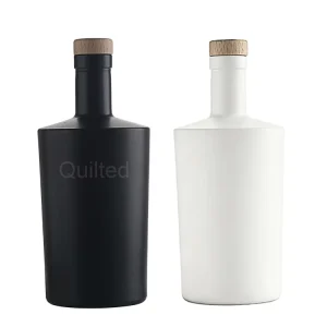 Customized Extra Flint Glass Matte Black White 500ml 750ml Round Vodka Spirit Whisky Gin Liquor Olive Oil Glass Bottle with Cork