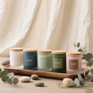 Customized Frosted Glass Jar Candles Soy Wax Handmade Wood Lid Fragrance Candles for Home Decoration