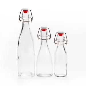 Customized Glass Bottles Transparent Glass Bottles with Swinging Top Caps Used for Milk Beer Tea Beverages Juices