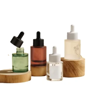 Customized Glass Cosmetic Packaging Bottle for Skin Care Cream Serum Essential Oil and Lotion Amber Green Dropper