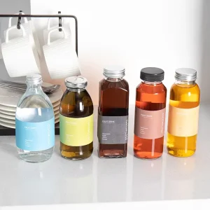 Customized Glass Juice Bottle 250ml 350ml 500ml with Screw Lids for Beverage Coffee Milk Tea Juice