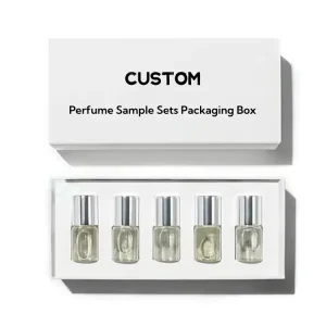 Customized Gold Foil Paper Box for 3ml 5ml 10ml Perfume Sample Gift Set with Glass Bottle Packaging