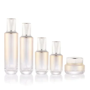 Customized Gradient Gold Glass Cosmetic Bottle for Skincare Products
