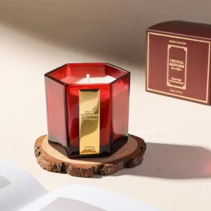 Customized Hexagonal Glass Jar Scented Candle Soy Wax 200g with Metal Label