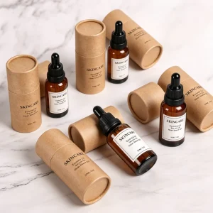 Customized Label 1oz Amber Dropper Bottle Empty 30ml 10ml Essential Oil Serum Glass Dropper Bottle With Kraft Paper Tube Box
