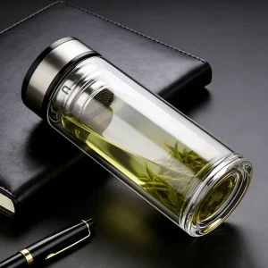 Customized Logo Double Wall Borosilicate Glass Leak Proof Dishwasher Safe BPA Free Modern Business Gift Travel Tumbler