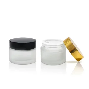 Customized Logo Frosted Cylinder Glass Jar 30g 50g with Black Lid for Face Cream Skincare Cosmetic