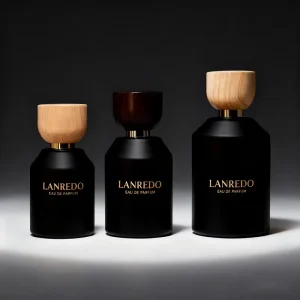 Customized Matte Black Round Shape 30ml 50ml 100ml Empty Glass Perfume Spray Bottle with Wooden Lid