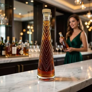 Customized Matte Round Glass Wine Bottle with Carved Patterns or Printing for Tequila, Brandy and Liquor