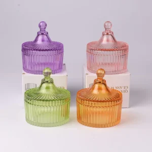 Cut Glass Candle Jar with Lid for Home Decor and Weddings