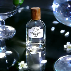 Cylinder Glass Perfume Bottle with Fine Spray Pump, Nozzle Cover and Wood Cap