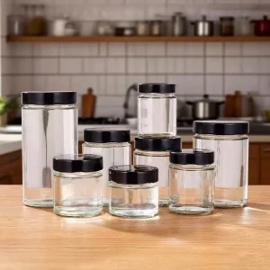 Cylinder Glass Storage Jar with High Lid for Food, Honey, Jam, Spice, Candy and Milk Packaging