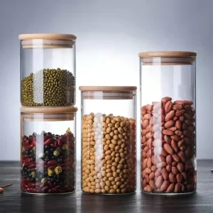 Cylinder High Borosilicate Airtight Glass Storage Jar with Bamboo Lid