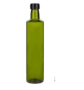 Cylinder Shape Dark Brown Olive Oil Glass Bottle 500ml Screw Cap Engraving Carton