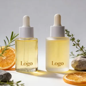 Cylinder Transparent Frosted Flat Shoulder 30ml Essential Oil Glass Bottle with Dropper
