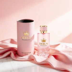 Cylindrical 30ml 50ml 100ml Pink Amber Glass Perfume Bottle With Round Lid