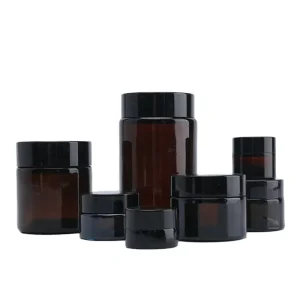 Cylindrical Amber Glass Cosmetic Cream Jar with Screw Cap 5g 10g 20g 30g 50g 100g