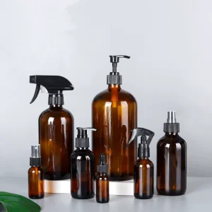 Cylindrical Amber Glass Spray Bottle 100ml 250ml 500ml with Spray Head