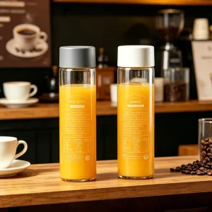 Cylindrical Glass Beverage Juice Coffee Water Bottle 250ml 500ml 800ml with Lid