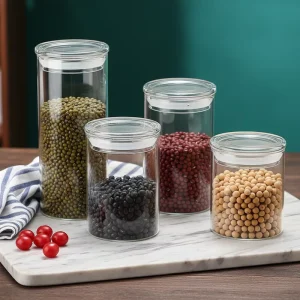 Cylindrical Sealed Glass Storage Jar with Airtight Glass Lid Food Grade Light Luxury Design for Tea Food Storage Kitchen