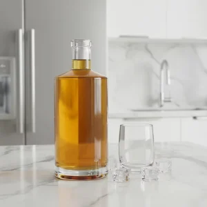 Cylindrical Super Flint Thick-Bottom Glass Liquor Bottle 700ml or 750ml with Cork Cap and Custom Printing