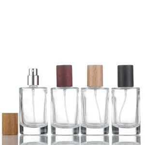 Cylindrical Transparent Glass Perfume Spray Bottle 50ml 100ml with Screen Printing Pump Sprayer and Lid XY-1