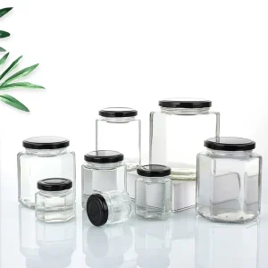 DD1835 16 oz 32 oz Clear Hexagon Glass Mason Jar with Lids for Canning, Food Storage, Honey, and Wedding Favors
