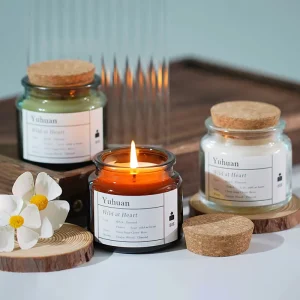 DIY Heat Resistant Amber Green Clear 100ml 200ml Empty Glass Candle Jar with Cork Lid