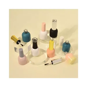 Daria Cosmetics 15Ml Custom Color Print Logo Uv Protection Empty Glass Gel Nail Polish Round White Bottles With Matte Black Caps